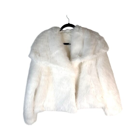 White Faux Mink Fur Jacket Medium Oversized Collar Winter - Picture 8 of 11